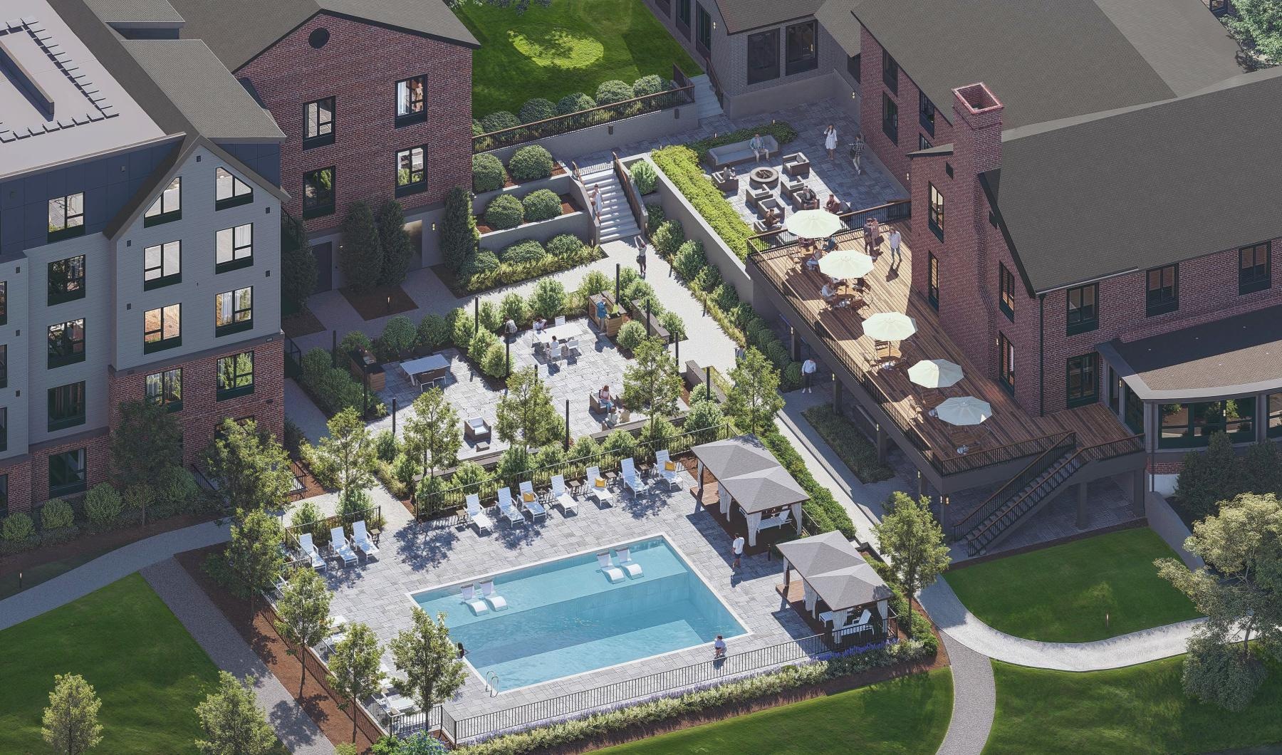 a high angle view of a swimming pool